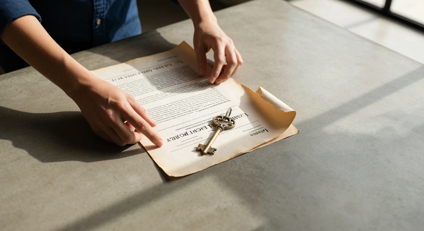 A person's hands unrolling a commercial lease document on a concrete desk, with a brass key resting on it, symbolizing the path to business ownership through a US Green Card.